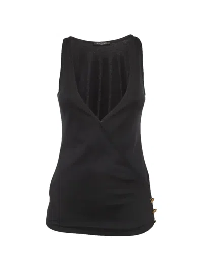 Pre-owned Balmain Crossover V-neck Top In Black