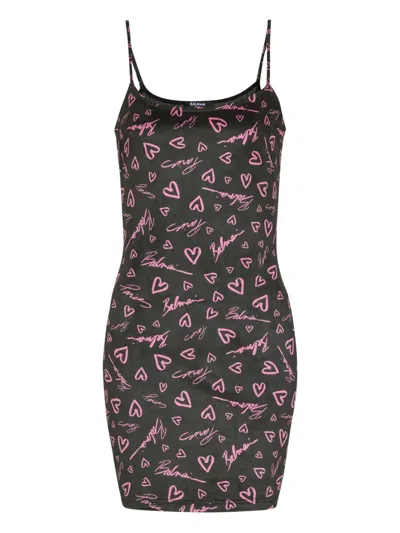 Balmain Crush-print Mini Dress In Black