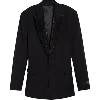 Balmain Crystal Blazer Single Breasted Tailored Jacket In Black
