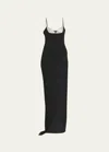Balmain Long Embroidered Knit Dress With Leg Slit In Black Silver