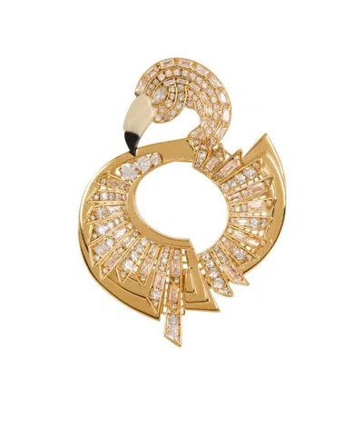Balmain Flamingo Crystal-embellished Brooch In Gold