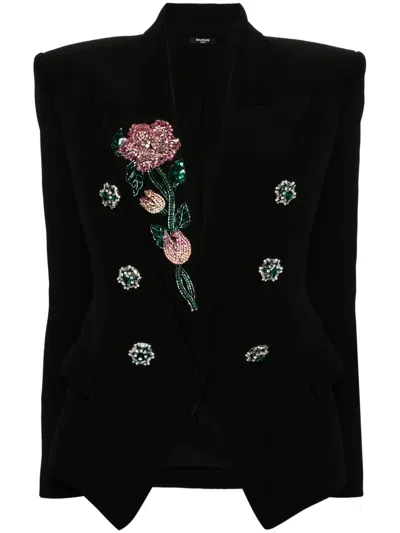 Balmain Crystal-embellished Blazer In Black