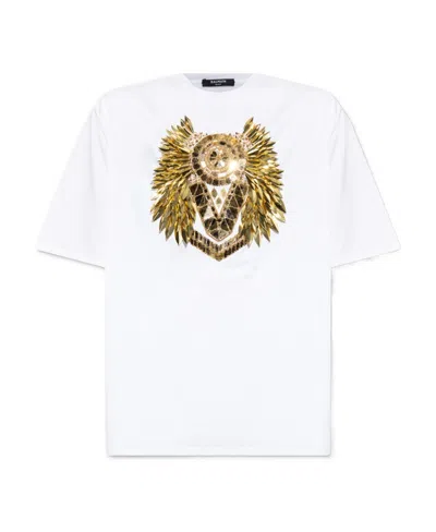 Balmain Crystal-embellished Cotton T-shirt In White
