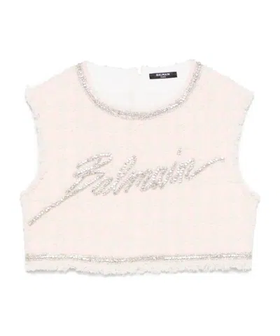 Balmain Crystal-embellished Cropped Top In White