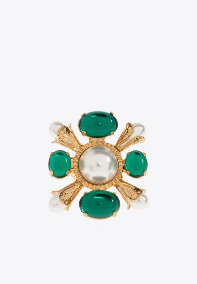 Balmain Crystal-embellished Faux-pearl Ring In Gold