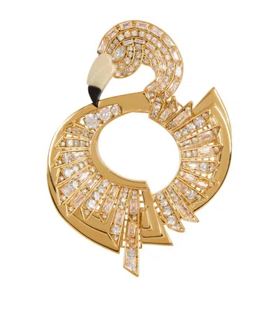 Balmain Flamingo Crystal-embellished Brooch In Gold