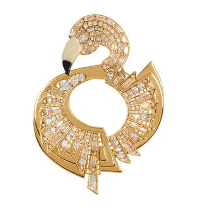 Balmain Flamingo Crystal-embellished Brooch In Gold