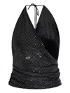 Balmain Draped Halterneck Top Sparkling Embellishments In Black