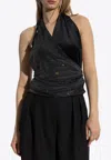 Balmain Draped Halterneck Top Sparkling Embellishments In Black