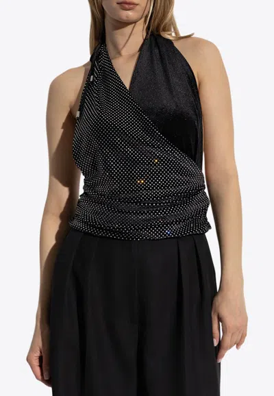 BALMAIN CRYSTAL EMBELLISHED HALTERNECK TOP