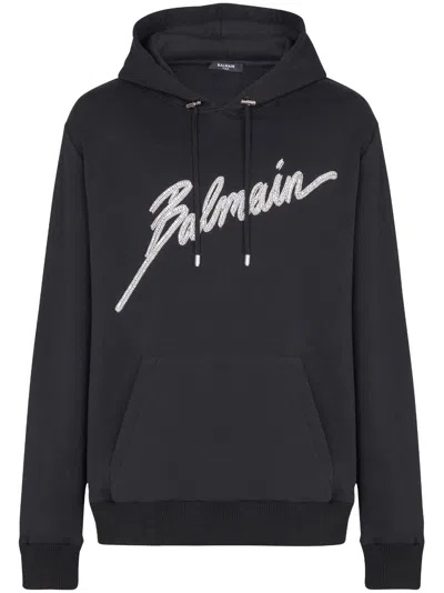 Balmain Crystal-embellished Hoodie In Black