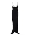 Balmain Long Embroidered Knit Dress With Leg Slit In Black