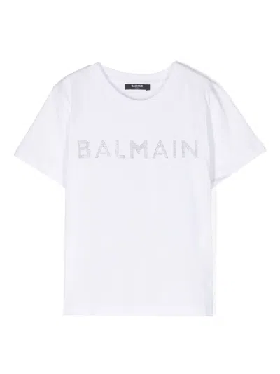 Balmain Kids' Logo-embellished Cotton T-shirt In White