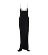 Balmain Long Embroidered Knit Dress With Leg Slit In Black