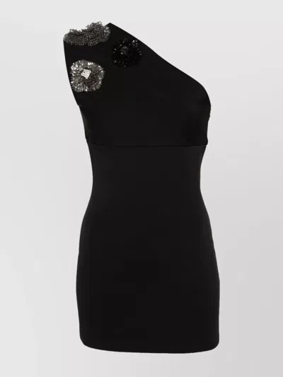 Balmain Crystal Embellished One-shoulder Dress In Black