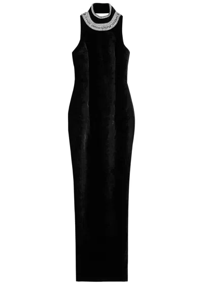 Balmain Crystal-embellished Open-back Velvet Gown In Black