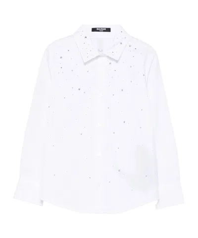 Balmain Crystal-embellished Poplin Shirt In White