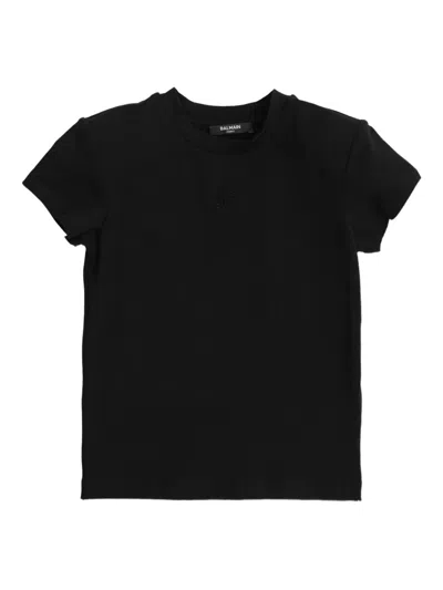Balmain Kids' Crystal-embellished Short-sleeve Top In Black