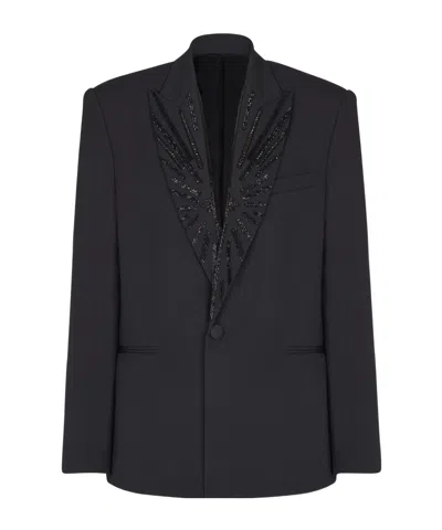 Balmain Crystal-embellished Single-breasted Blazer In Black