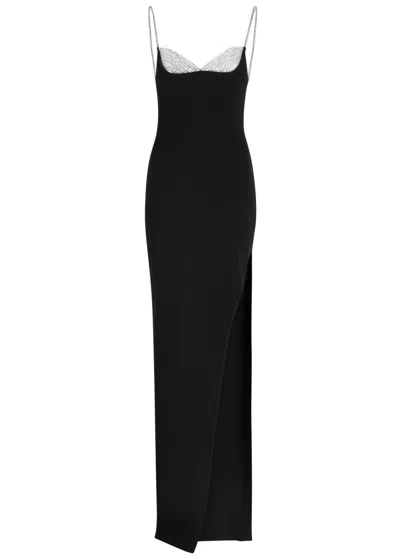 Balmain Crystal-embellished Stretch-knit Gown In Black And Silver