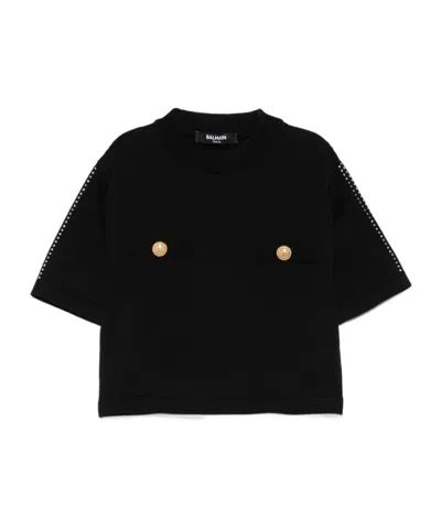 Balmain Babies' Crystal-embellished T-shirt In Black