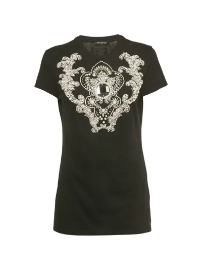 Pre-owned Balmain Crystal-embellished T-shirt In Black
