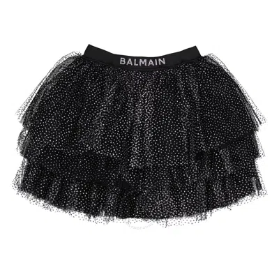 Balmain Kids'  Crystal-embellished Tiered Tutu Skirt In Black