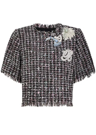 Balmain Crystal-embellished Tweed T-shirt In Multicoloured 1