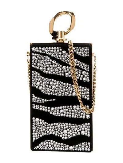 Pre-owned Balmain Crystal Embellishment Chain Linked Evening Bag In Black