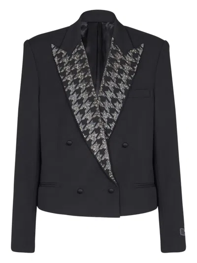 Balmain Crystal-embellishment Double-breasted Blazer In Black