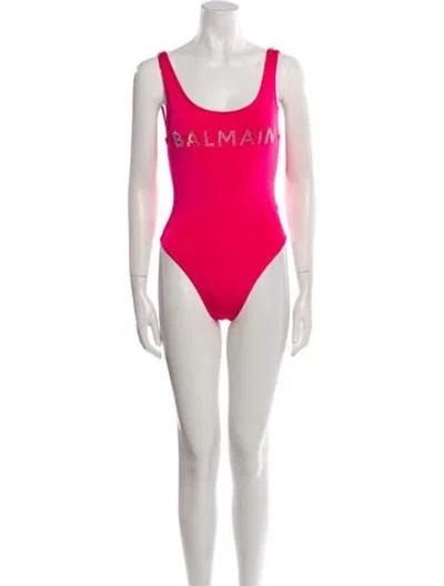 Pre-owned Balmain Crystal Embellishments One-piece W/ Tags In Pink