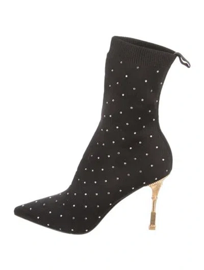 Pre-owned Balmain Crystal Embellishments Sock Boots In Black