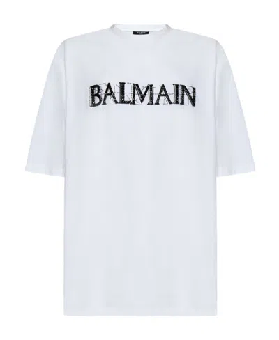 Balmain Crystal-logo Cotton T-shirt In White