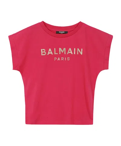 Balmain Crystal Logo T-shirt In Red