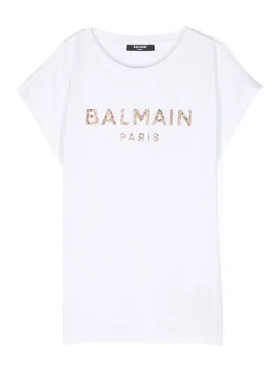 Balmain Kids' Crystal-logo T-shirt In White