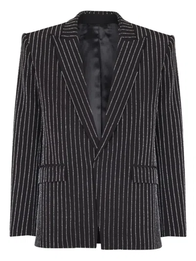 Balmain Crystal-striped Single-button Jacket In Black