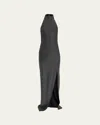 Balmain Long Velvet Halterneck Dress With Rhinestones In Gray