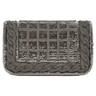 Pre-owned Balmain Crystal-embellished Clutch Bag In Silver Silk