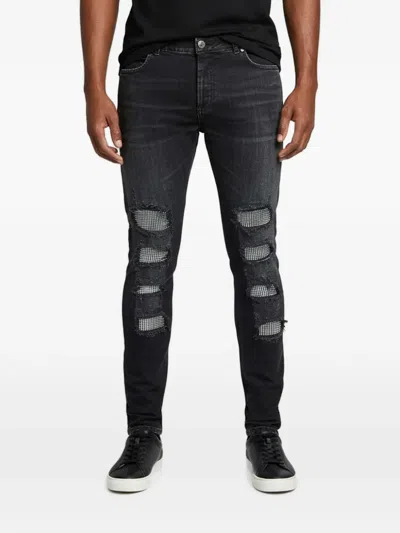 Pre-owned Balmain Crystal-embellished Distressed Jeans In Black