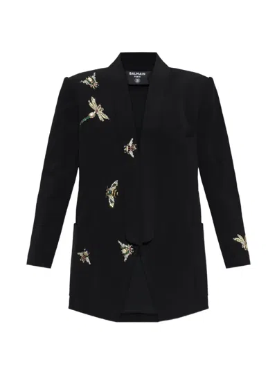 Balmain Crystal-embellished Shawl-lapel Blazer In Black