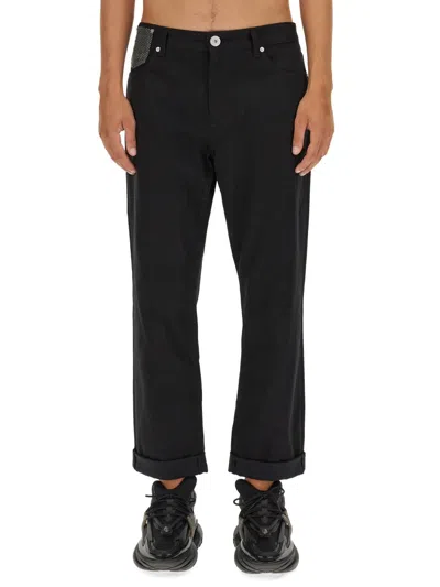 Balmain Crystal-embellished Straight-leg Jeans In Black
