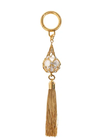 Balmain Crystal-embellished Tassel Keyring In Neutral