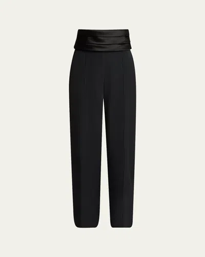 Balmain Cummerbund Straight Leg Wool Classic Trousers In Black