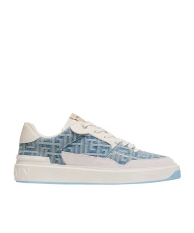 Balmain B-court Denim-panelled Sneakers In Blue