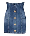 Balmain Cotton Denim Mini Tulip Skirt In Blue