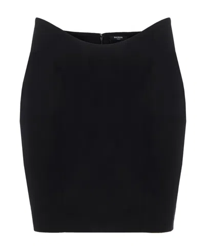 Balmain Curved Waist Fitted Skirt In Black
