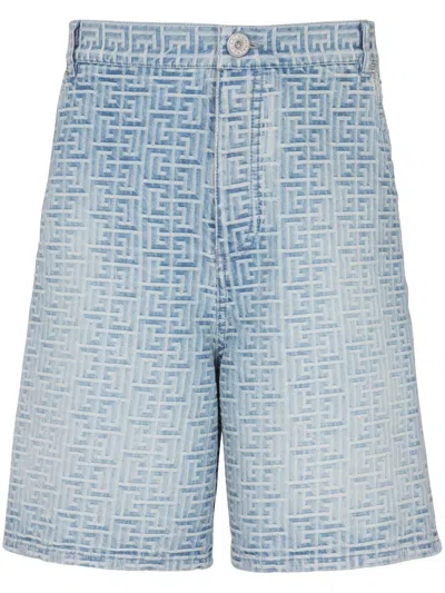 Balmain Customized Rivet Denim Shorts For Men