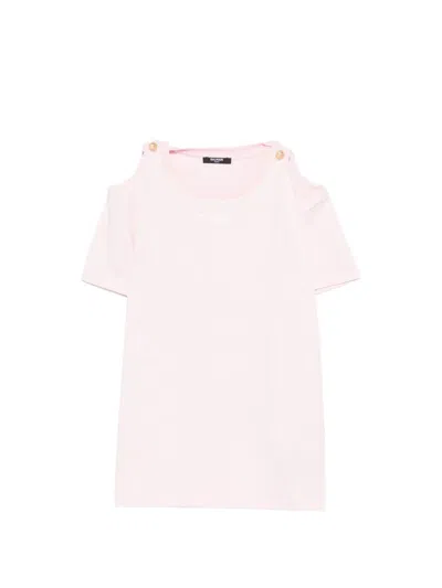 Balmain Cut-out Buttoned T-shirt In Pink