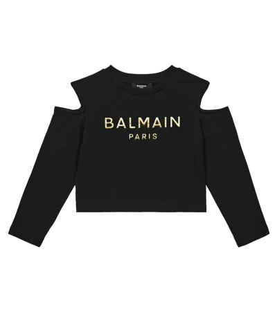 Balmain Kids' Cut-out Cotton Sweatshirt In Black