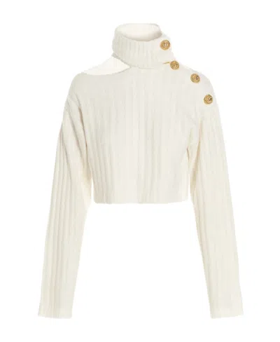 Balmain Cut-out Cropped Jumper In White